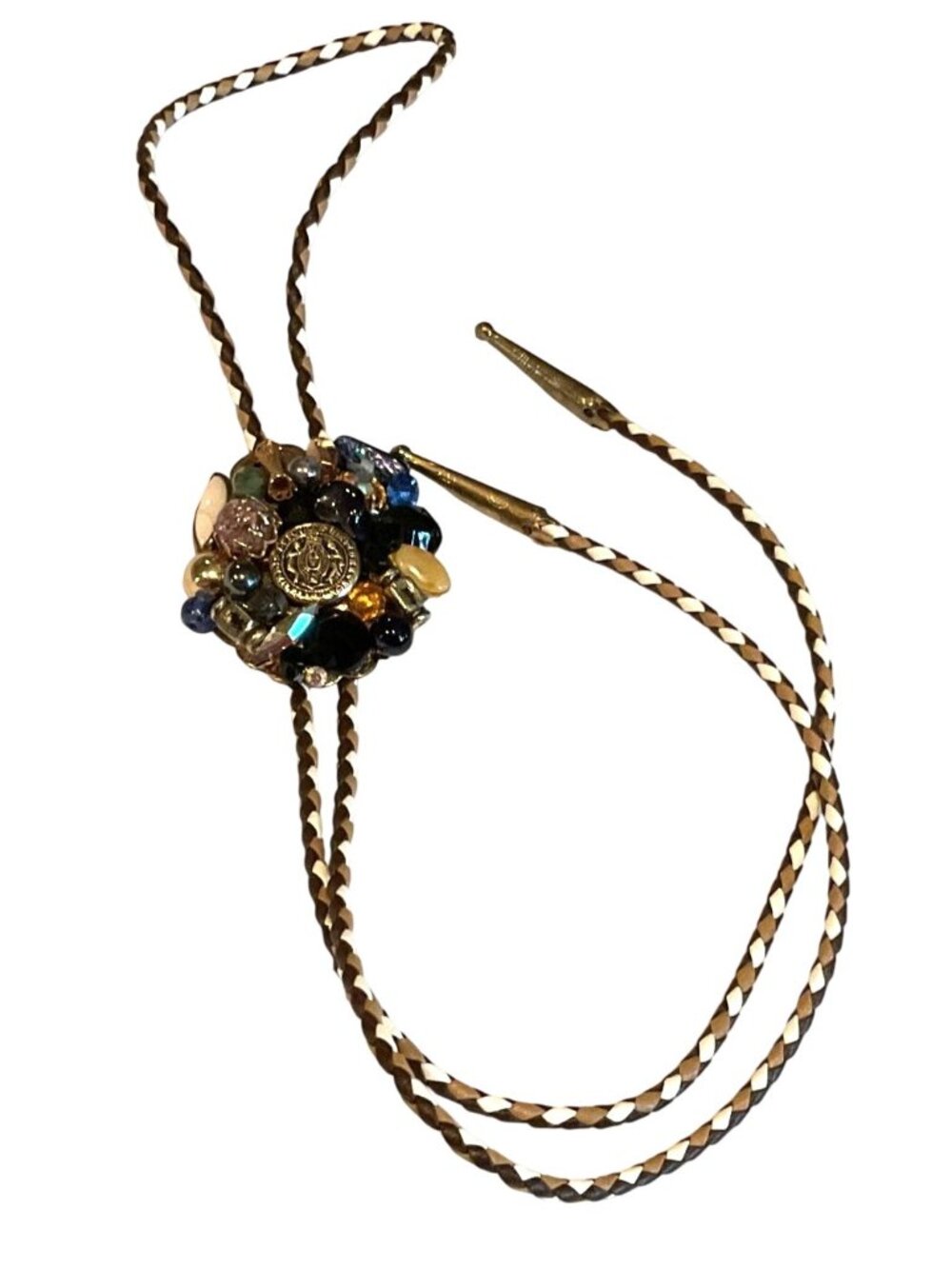 Handmade Bolo Tie W/ Braided Cord & Vintage Button Cluster On Clip 36" Cord